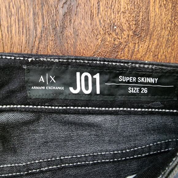Armani Exchange J01 Mid-Rise Super Skinny Black Coated Jeans, Size 26 - Picture 11 of 12